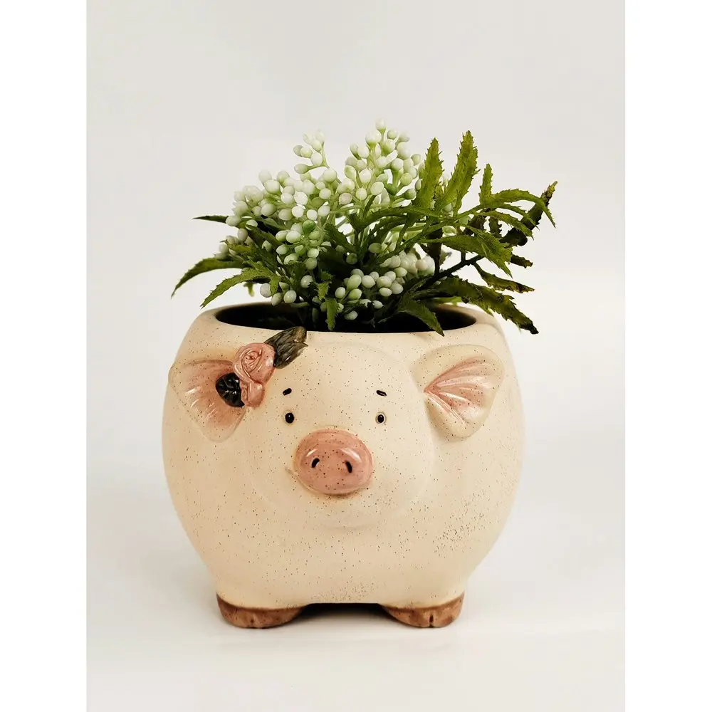 2x Urban 9.5cm Ceramic Pig w/ Flowers Planter Plant Pot Home/Garden Decor Sand