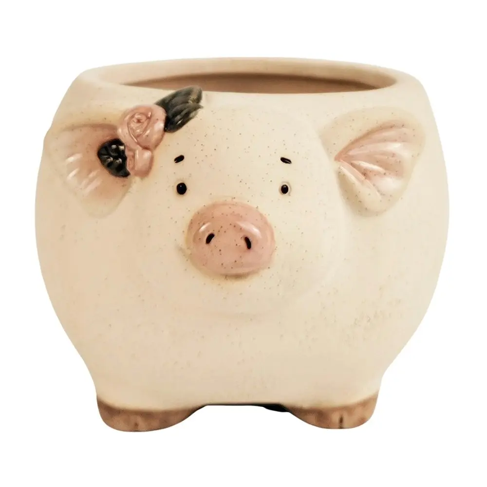 2x Urban 9.5cm Ceramic Pig w/ Flowers Planter Plant Pot Home/Garden Decor Sand