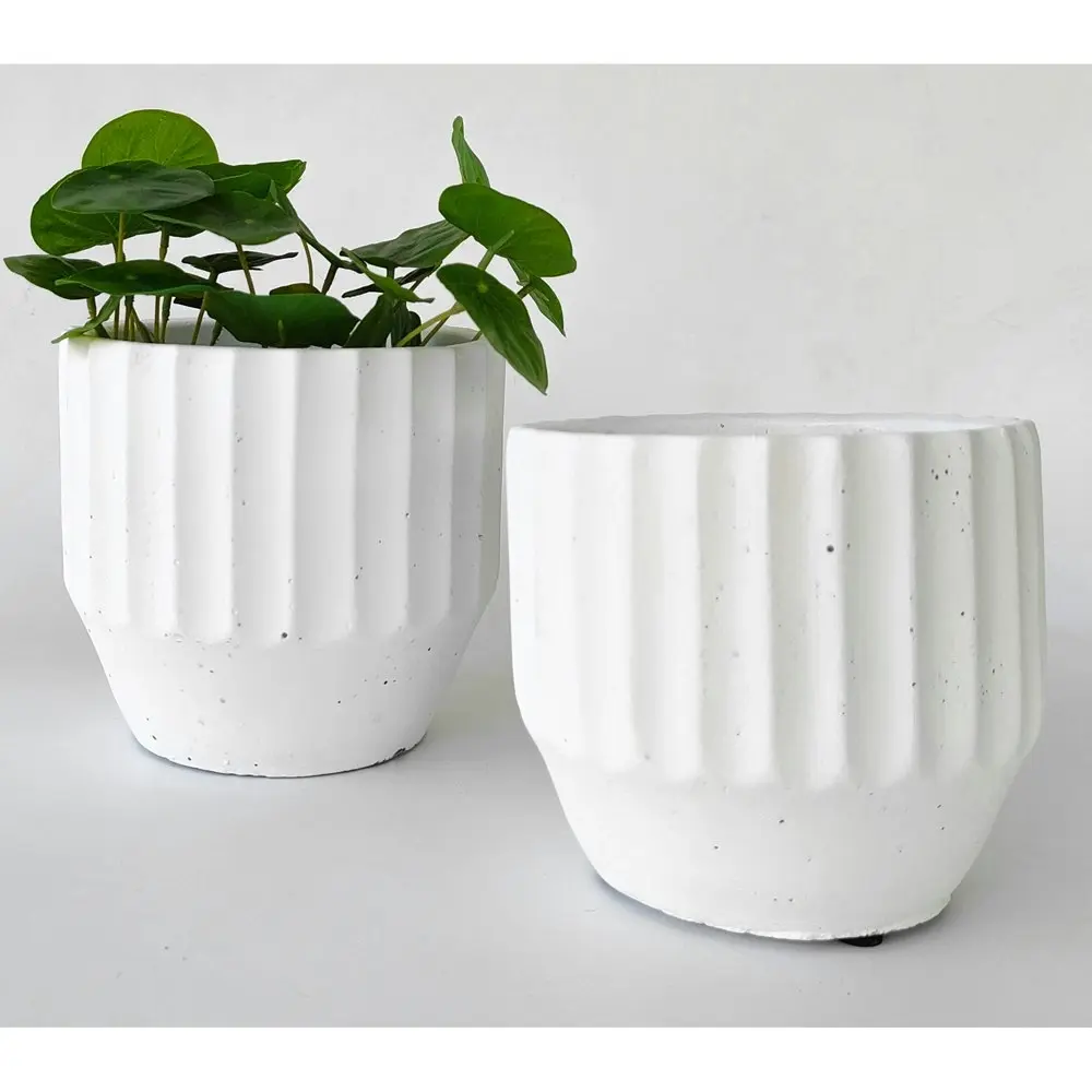 2x Urban Aylin 14cm Concrete Planter Flower/Plant Pot Med Home Desk Decor White