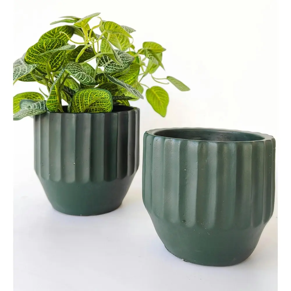 2x Urban Aylin 14cm Concrete Planter Flower/Plant Pot Medium Home Dark Green