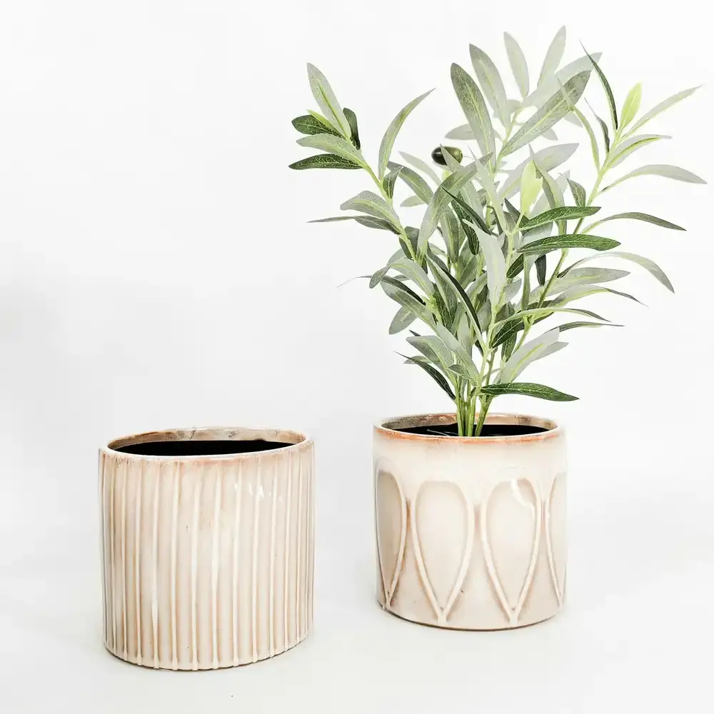 Urban Products Retro Stripe Pattern Home Garden Decor Planter Cream 14cm