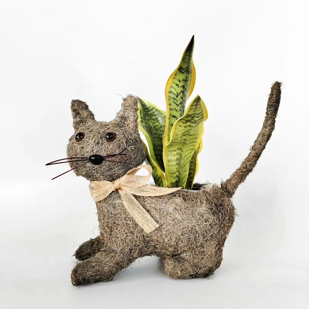 Urban Products HUSK Cat Themed Home Garden Decor Planter Pot Box Grey 32cm