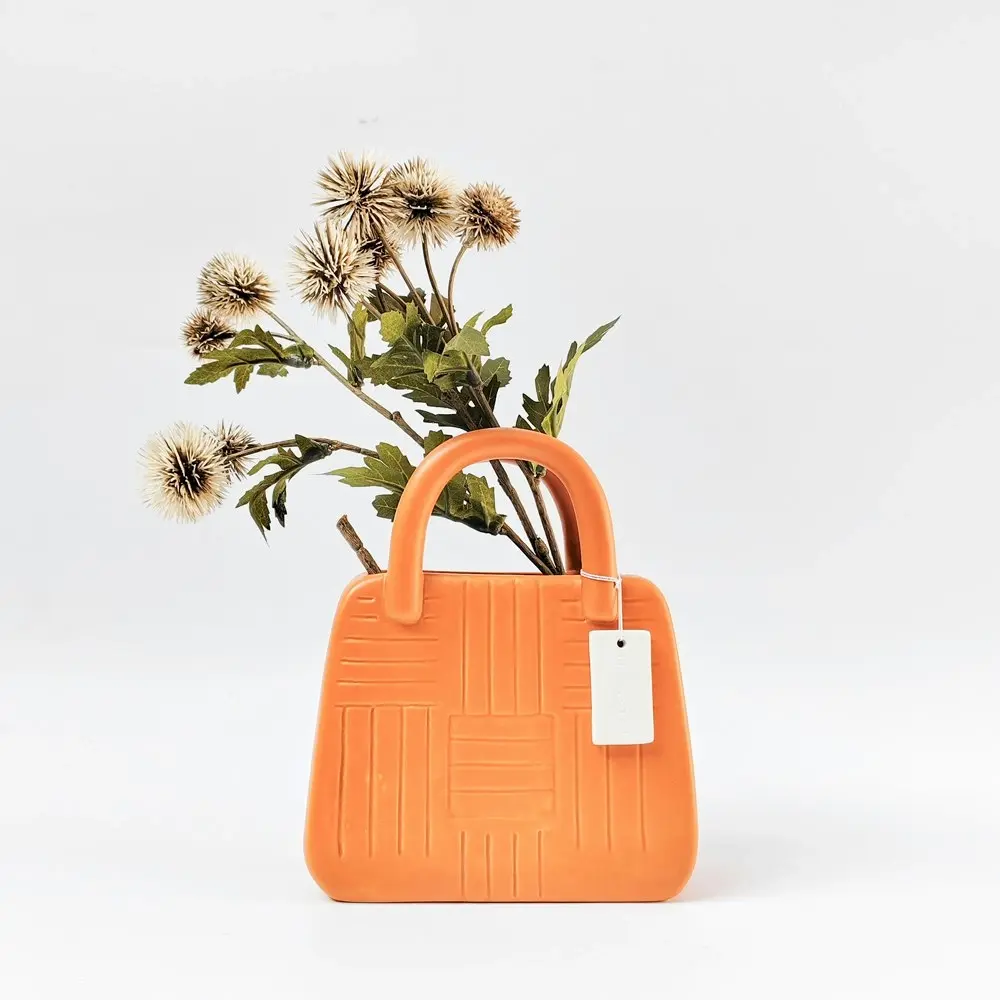 Urban Products Handbag Ceramic Planter Pot Home Garden Decor Orange 19cm