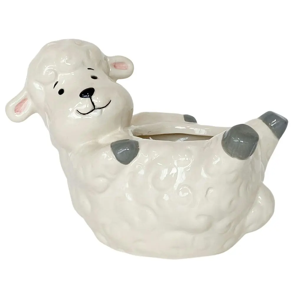 2x Urban Products Reclining Sheep Themed Planter Home Garden Decor White 17cm