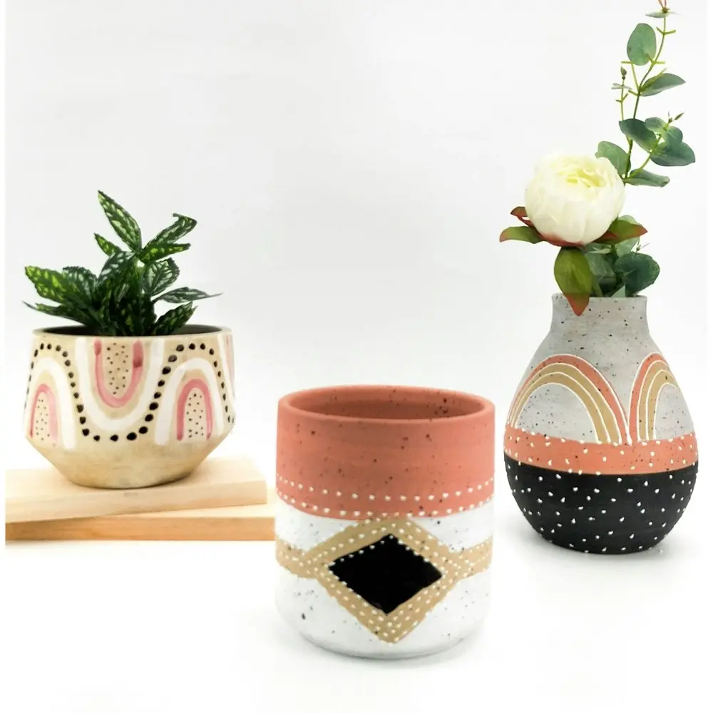 2x Urban Freya Tribal 14cm Ceramic Planter Flower/Plant Pot Home Desk Decor Med