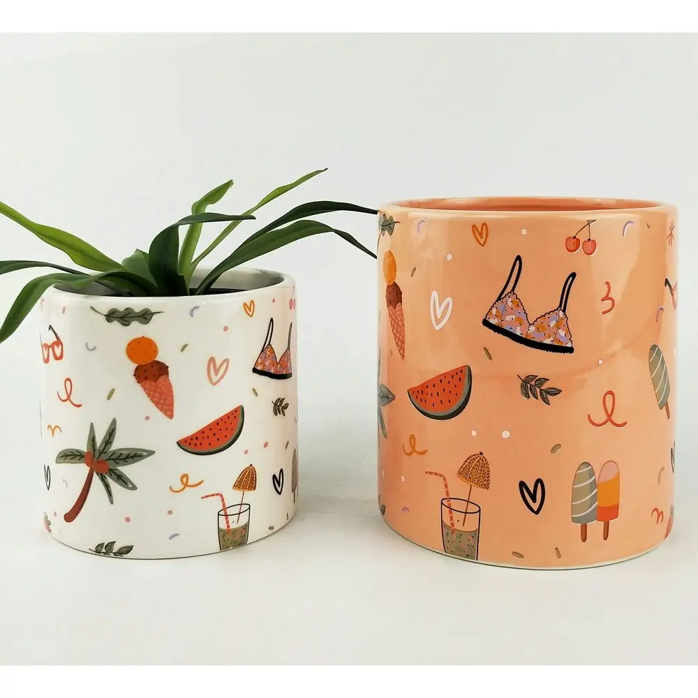 2x Urban Summer Fun 16cm Ceramic Planter Flower/Plant Pot Home Desk Decor Medium