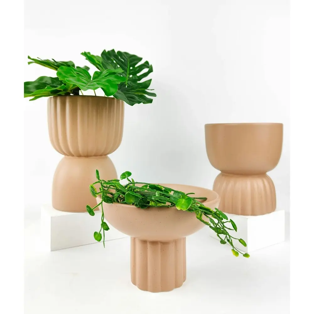 2x Urban Leilani Tall 21cm Ceramic Planter Flower/Plant Pot Decor Large Beige