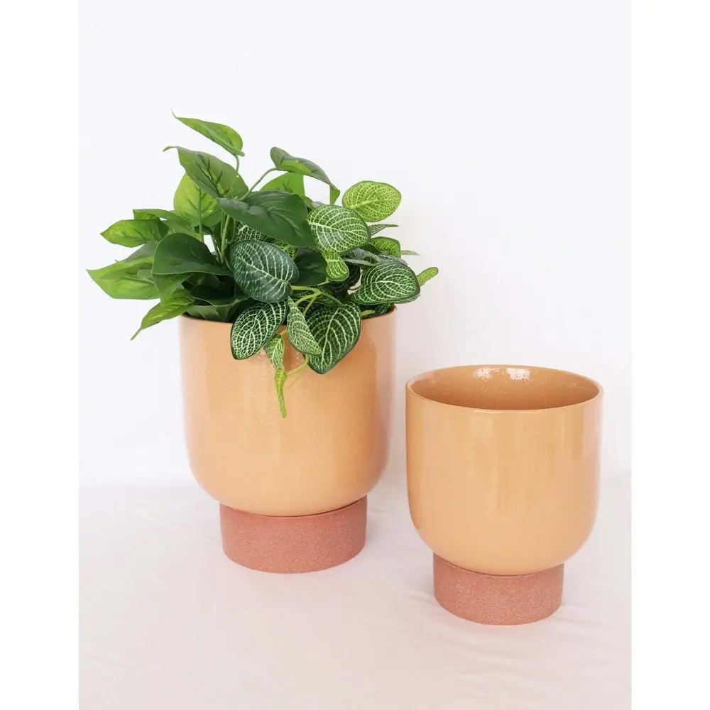 Urban Prim Tall 24cm Ceramic Planter w/ Saucer Plant Pot Large Peach/Terracotta