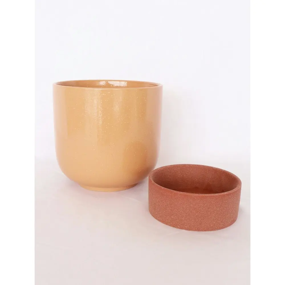 Urban Prim Tall 24cm Ceramic Planter w/ Saucer Plant Pot Large Peach/Terracotta