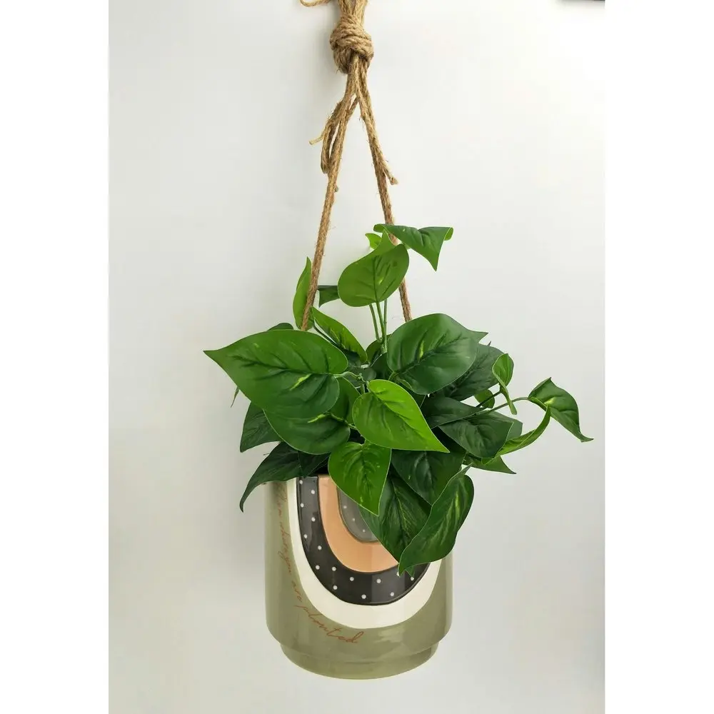 2x Urban Woodstock Bloom Where You Are 17cm Hanging Planter Pot Med Green/Grey