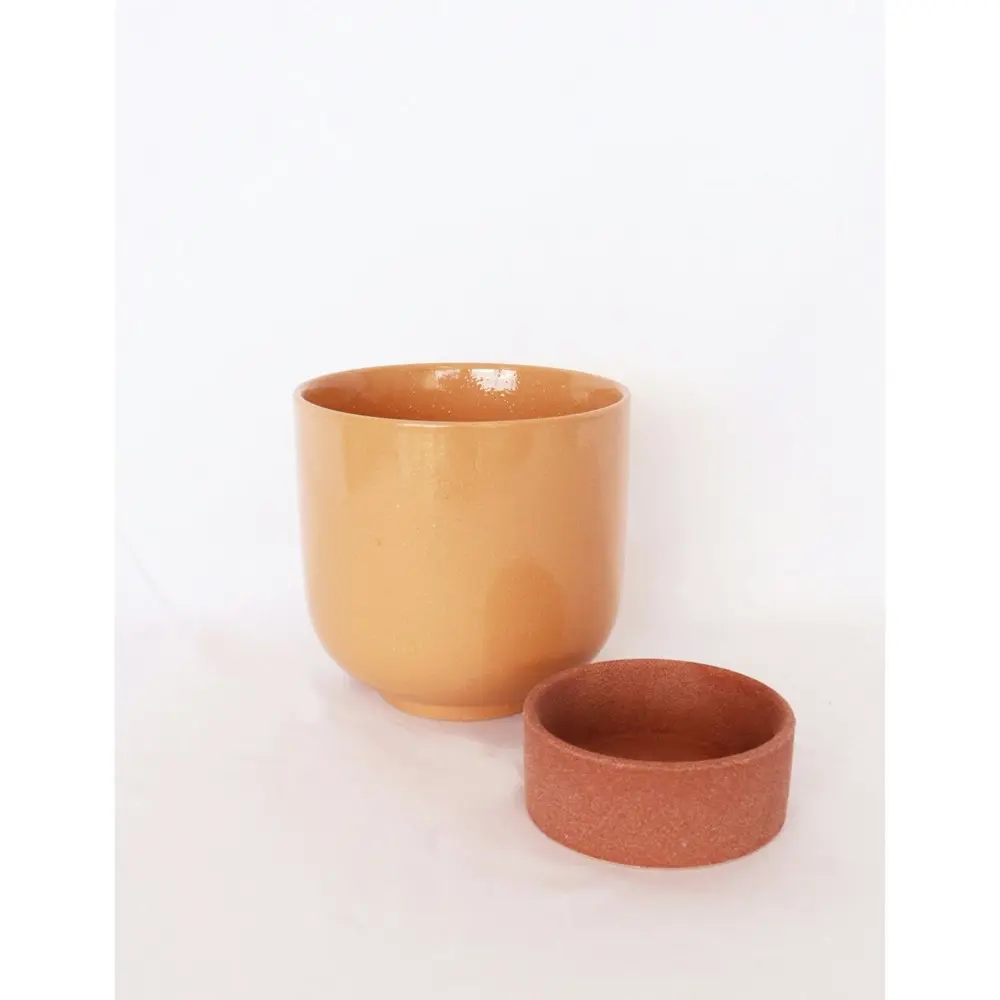 2x Urban Prim Tall 19cm Ceramic Planter w/ Saucer Plant Pot Medium Peach/Terra