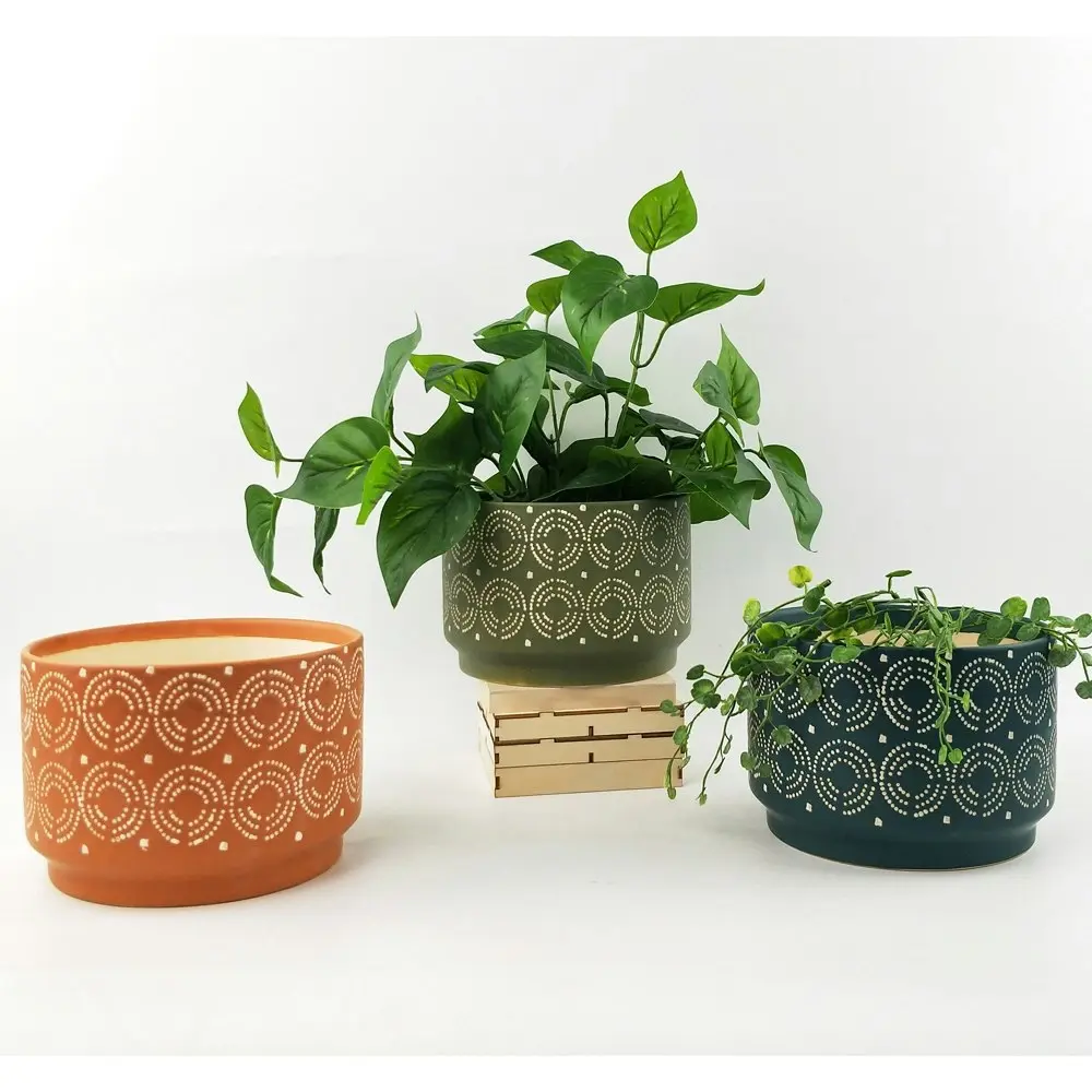 2x Urban Laurie 19cm Ceramic Planter Flower/Plant Pot Large Home Decor Orange