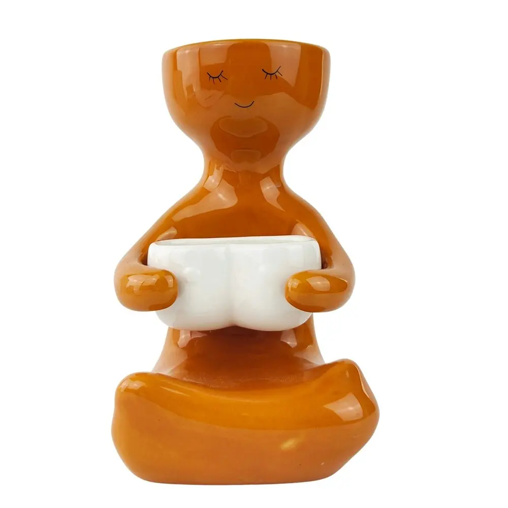 2x Urban Kinky Lady Person Holding A Pot 20cm Ceramic Planter Desk Decor Caramel