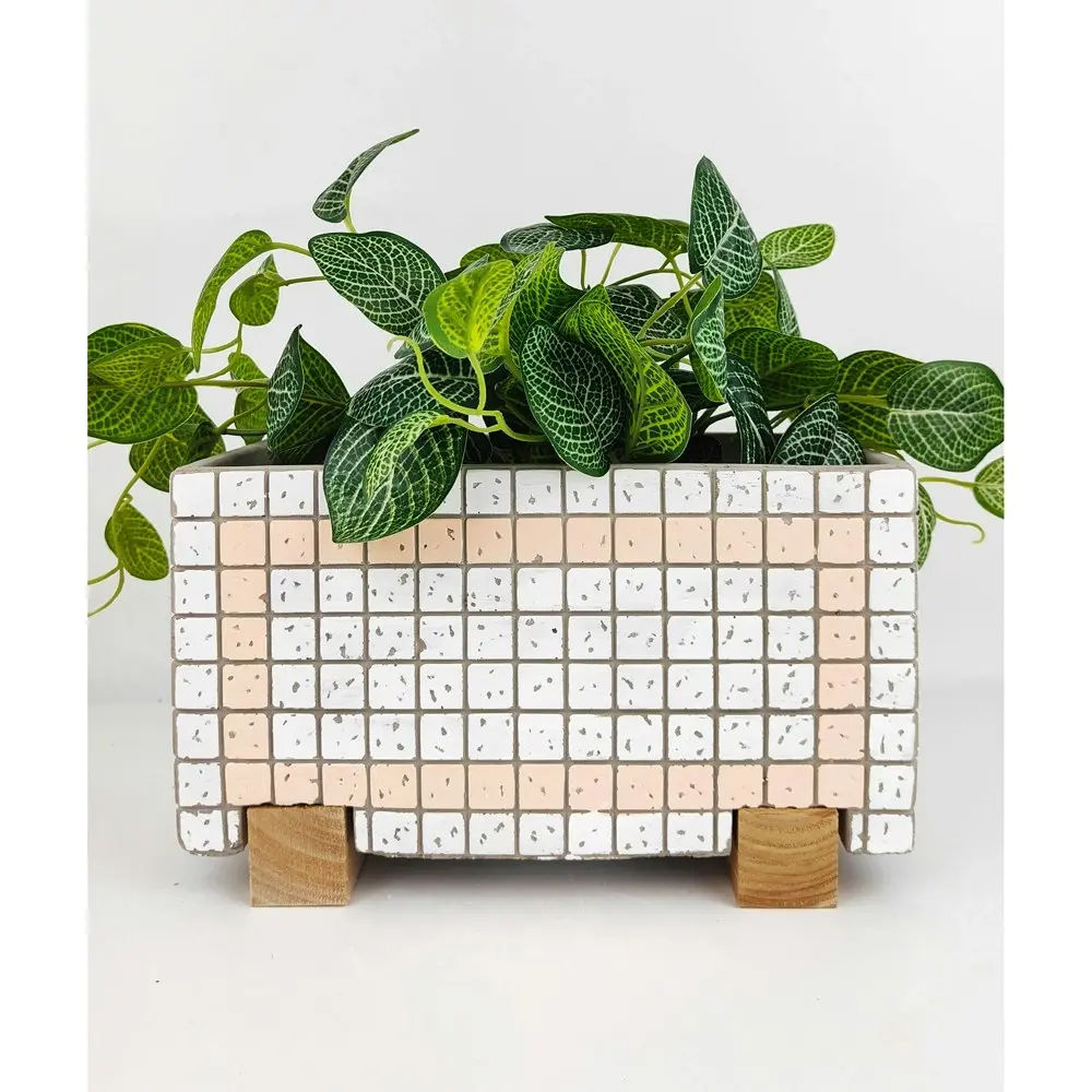 2x Urban Brix Rectangular 26cm Concrete Planter Plant Pot Home Decor White/Pink