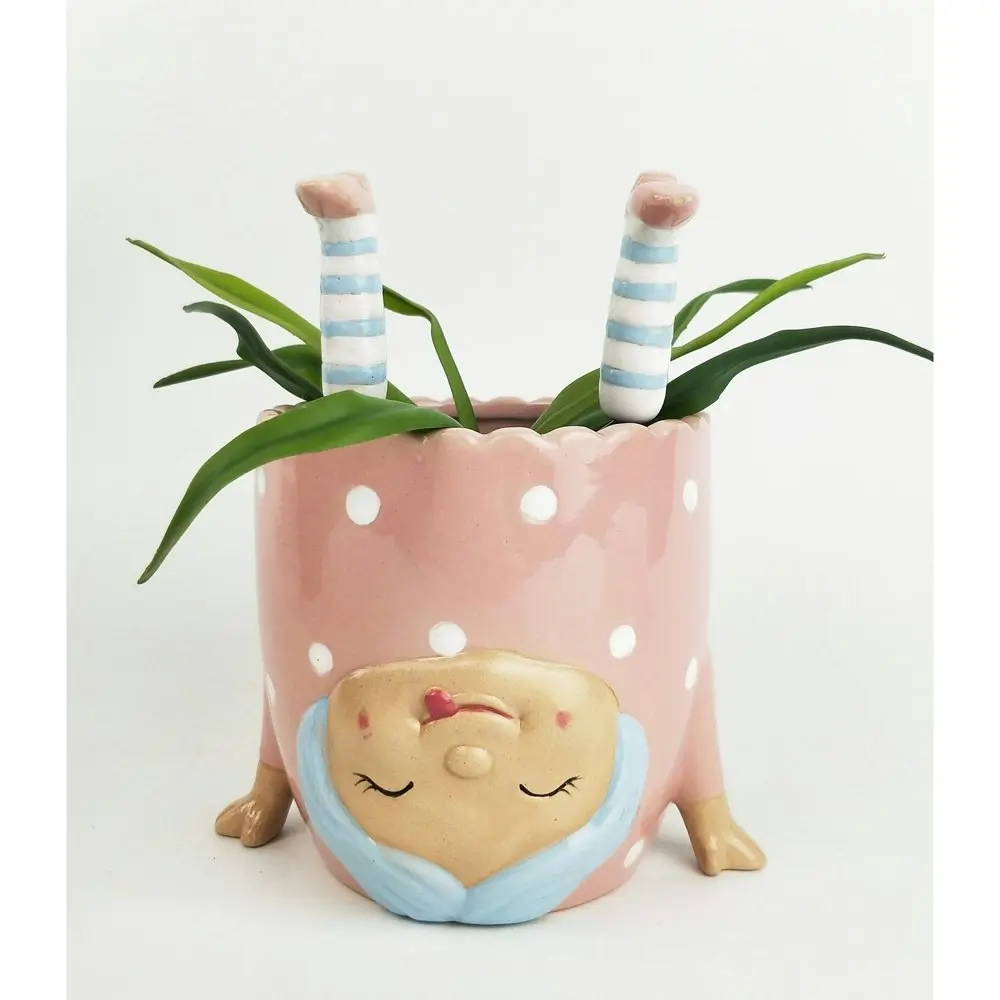 2x Urban Girl Doing Handstand 12cm Ceramic Planter Flower/Plant Pot Decor Pink