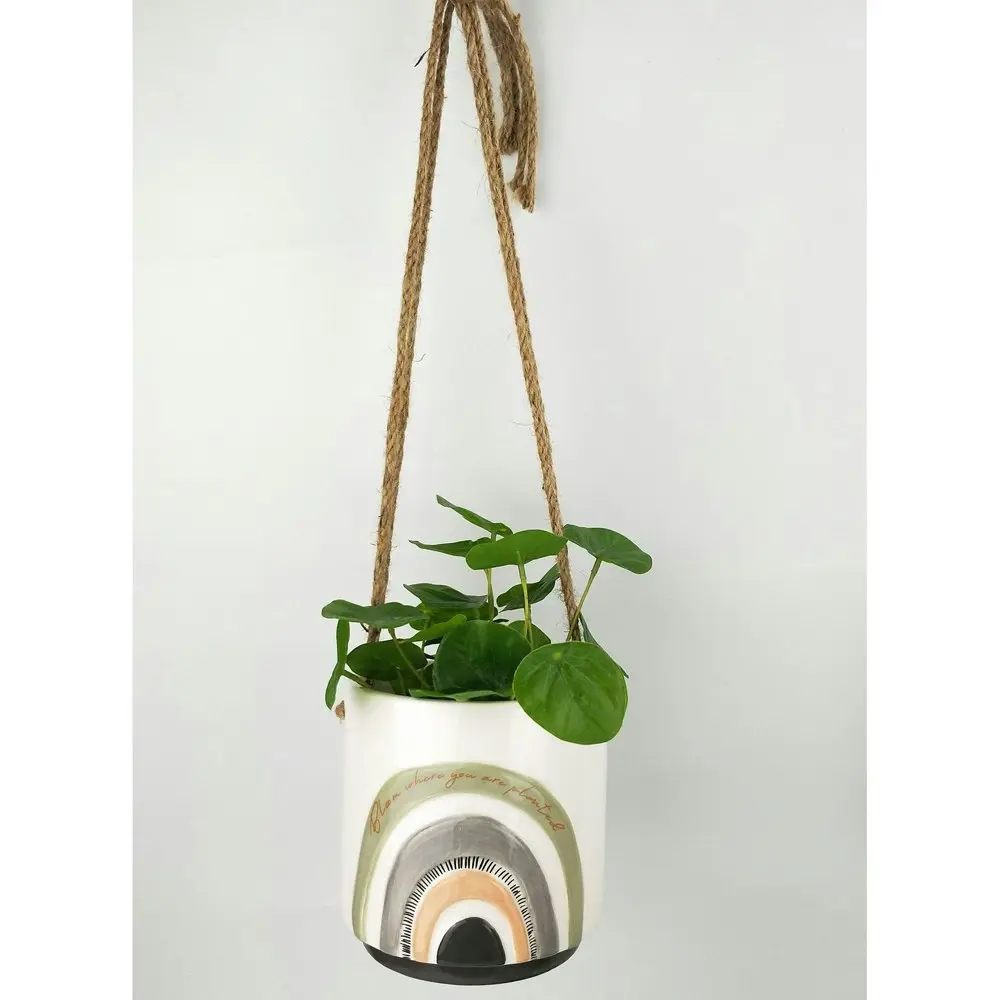 4x Urban Woodstock Bloom Where You Are 13cm Hanging Planter Pot Small Green/Grey