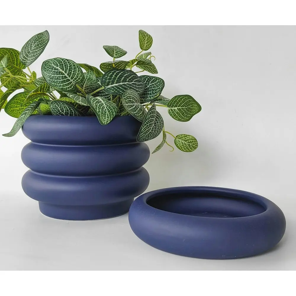 Urban 19cm Naomi Ring Ceramic Planter Garden Decor Plant Pot w/ Saucer Midnight