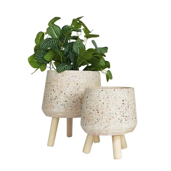 Urban Terrazzo 25cm Concrete/Stone Planter w/ Legs Garden Plant Pot Large Pink