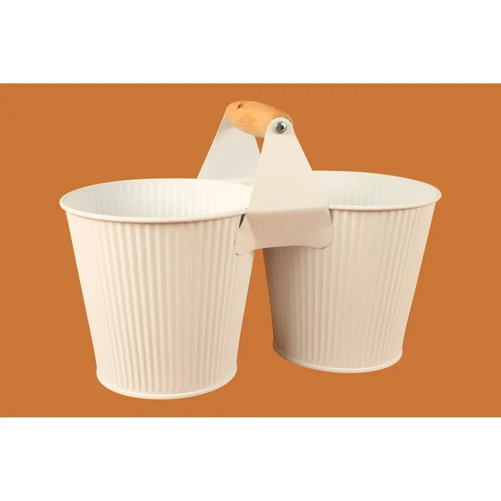 2x Yard Master Maja 26x13cm Emboss 2 Plant Pot w/ Handle Home/Garden Decor White