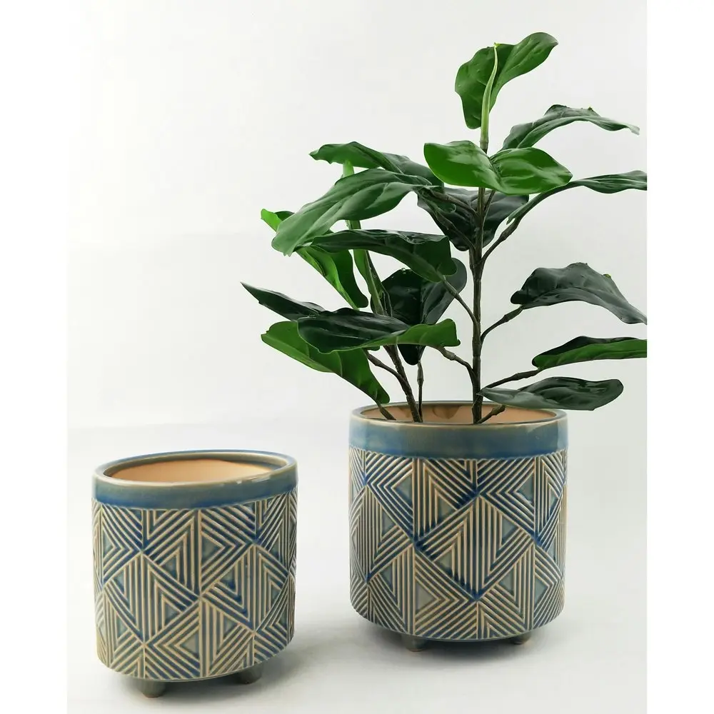 Urban Oakley 20cm Ceramic Planter Flower/Plant Pot Large Home Desk Decor Blue