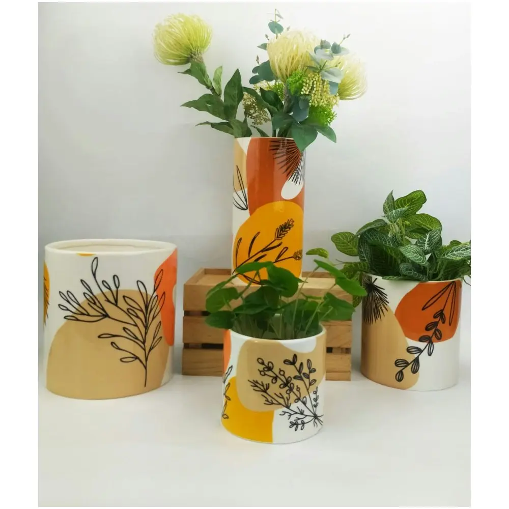 2x Urban Willa Foliage 16cm Ceramic Planter Flower/Plant Pot Medium Peach/Orange