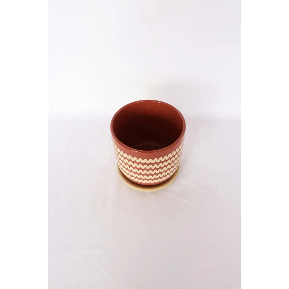 2x Urban Onyx 15cm Ceramic Planter w/ Saucer Flower/Plant Pot Medium Berry/Sand