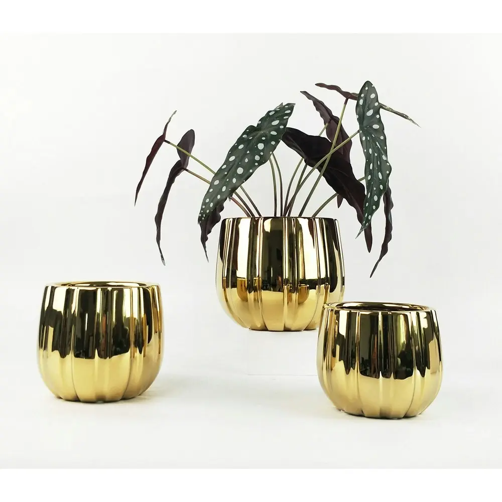 2x Urban 11cm Felix Ceramic Planter Home Desk Decor Plant/Flower Pot Small Gold