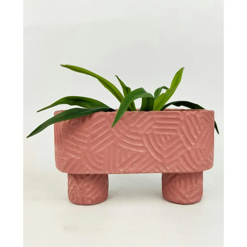 4x Urban Enola 20cm Concrete Long Planter Flower/Plant Pot w/ Legs Decor Pink