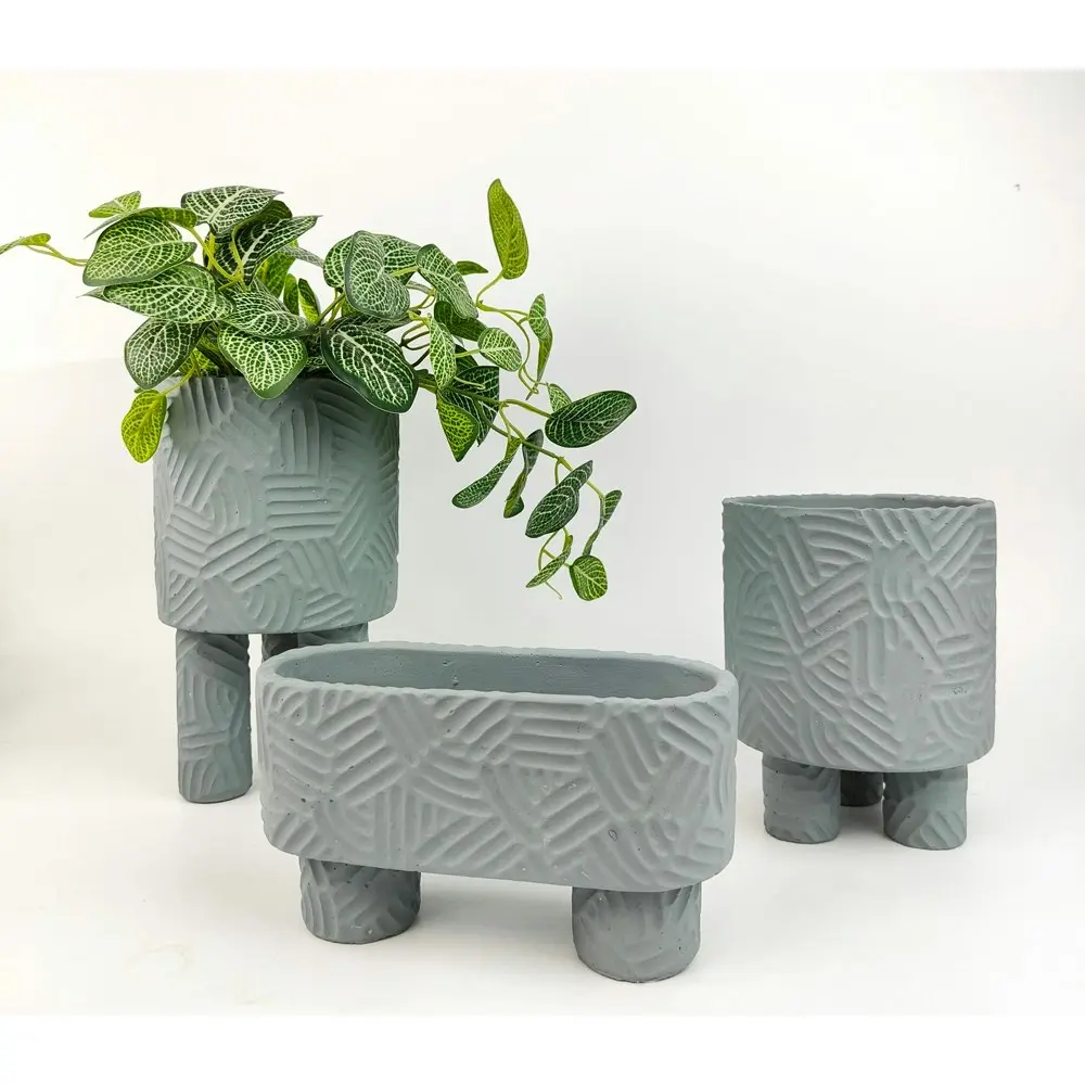 4x Urban Enola 20cm Concrete Long Planter Flower/Plant Pot w/ Legs Decor Blue