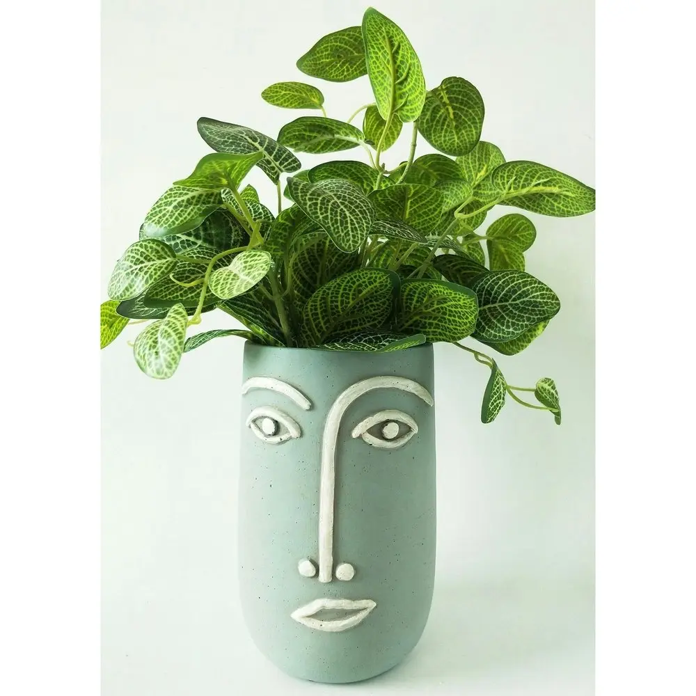 4x Urban 21cm Concrete Face Planter Flower Flower/Plant Pot L Home Decor Blue