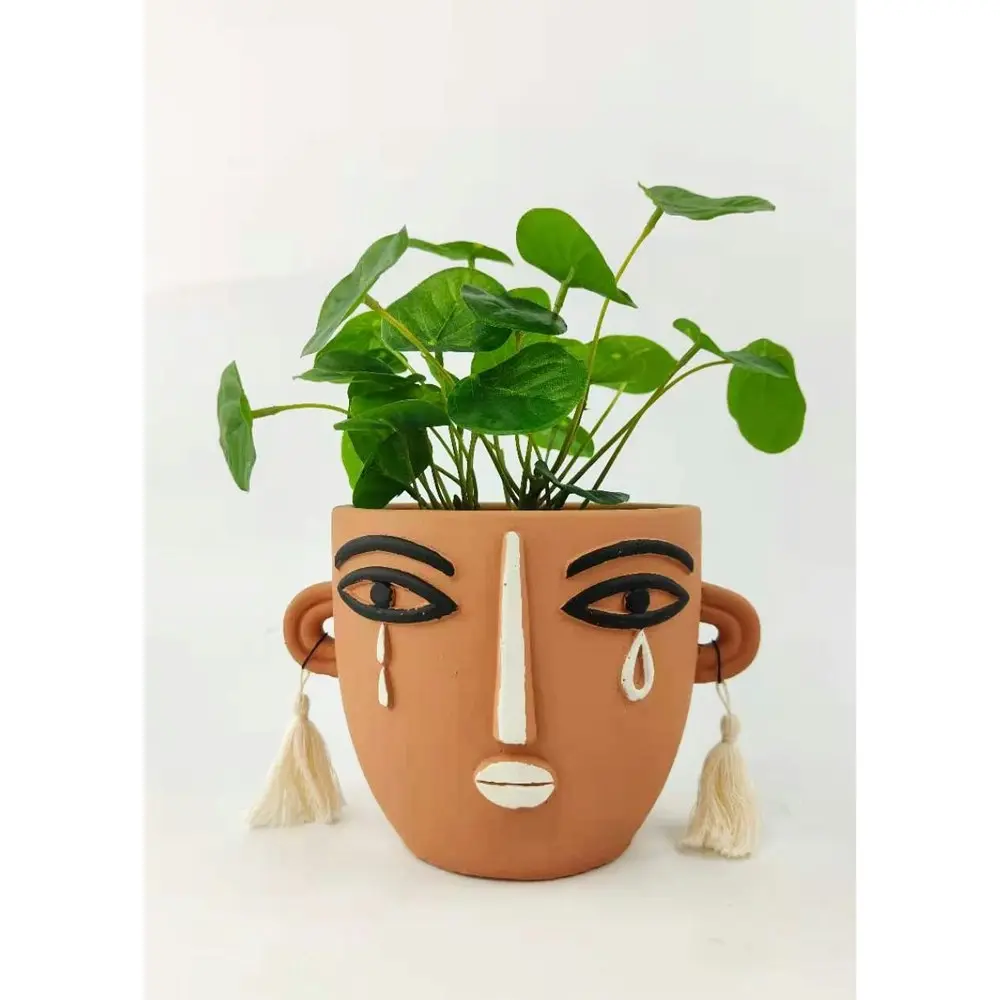 2x Urban Monarch Face 18.5cm Concrete Planter Flower/Plant Pot Small Terracotta