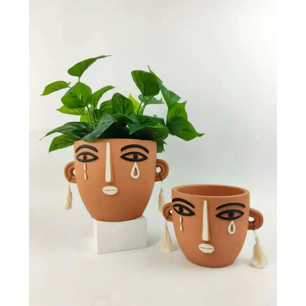 2x Urban Monarch Face 18.5cm Concrete Planter Flower/Plant Pot Small Terracotta