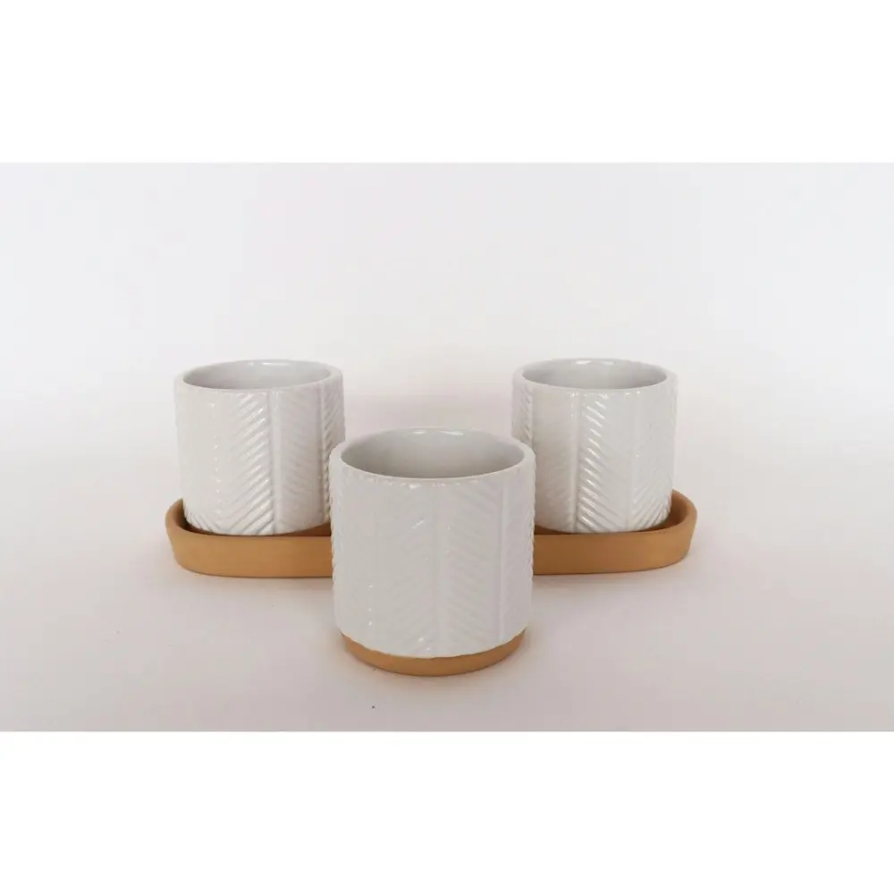 2x 3pc Urban Zari 8cm Ceramic Planter w/Saucer Flower/Plant Pot Home Decor White