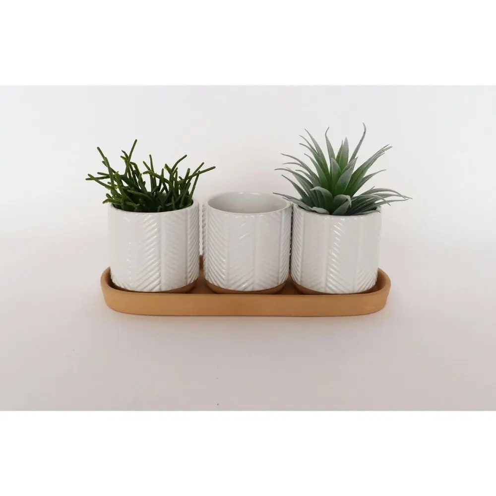 2x 3pc Urban Zari 8cm Ceramic Planter w/Saucer Flower/Plant Pot Home Decor White