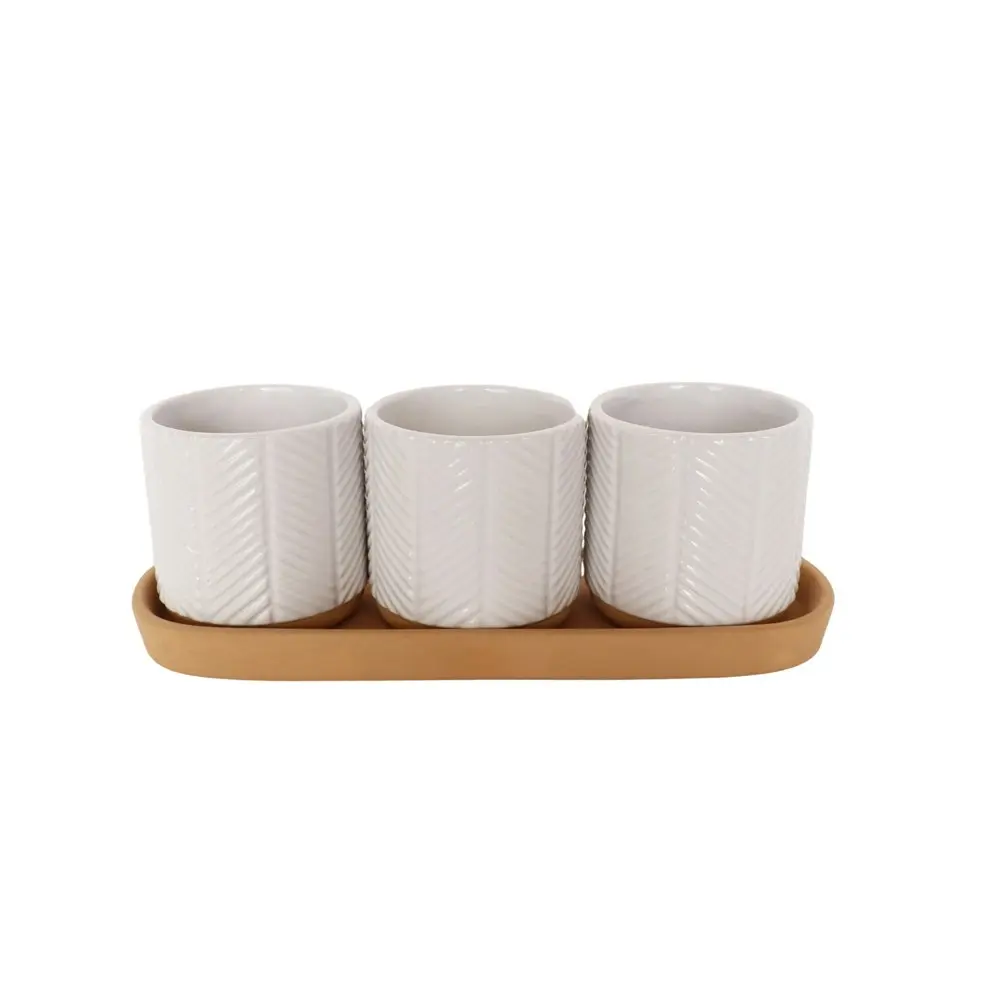 2x 3pc Urban Zari 8cm Ceramic Planter w/Saucer Flower/Plant Pot Home Decor White