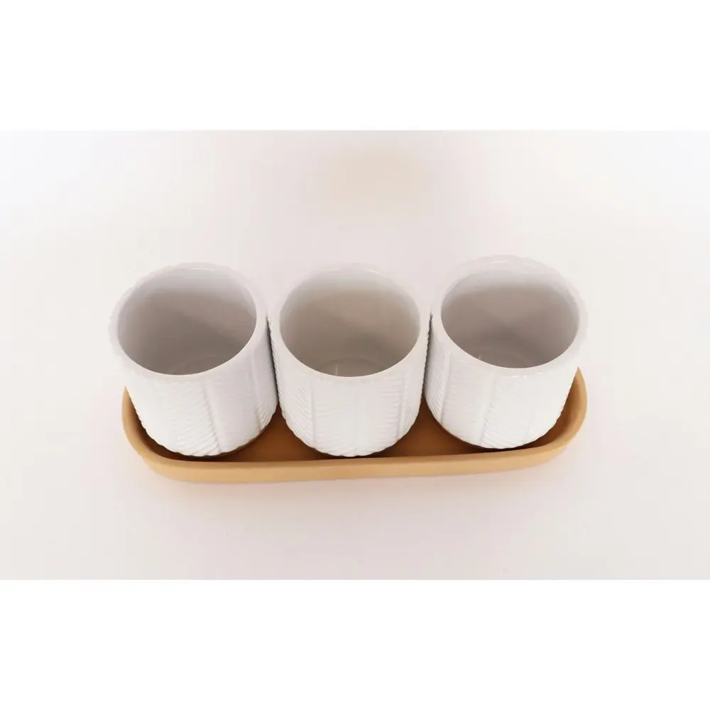 2x 3pc Urban Zari 8cm Ceramic Planter w/Saucer Flower/Plant Pot Home Decor White