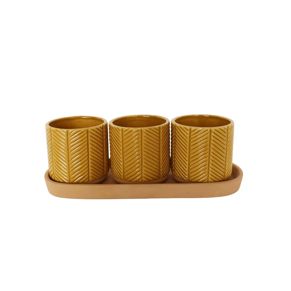 2x 3pc Urban Zari 8cm Ceramic Planter w/ Saucer Flower/Plant Pot Decor Mustard