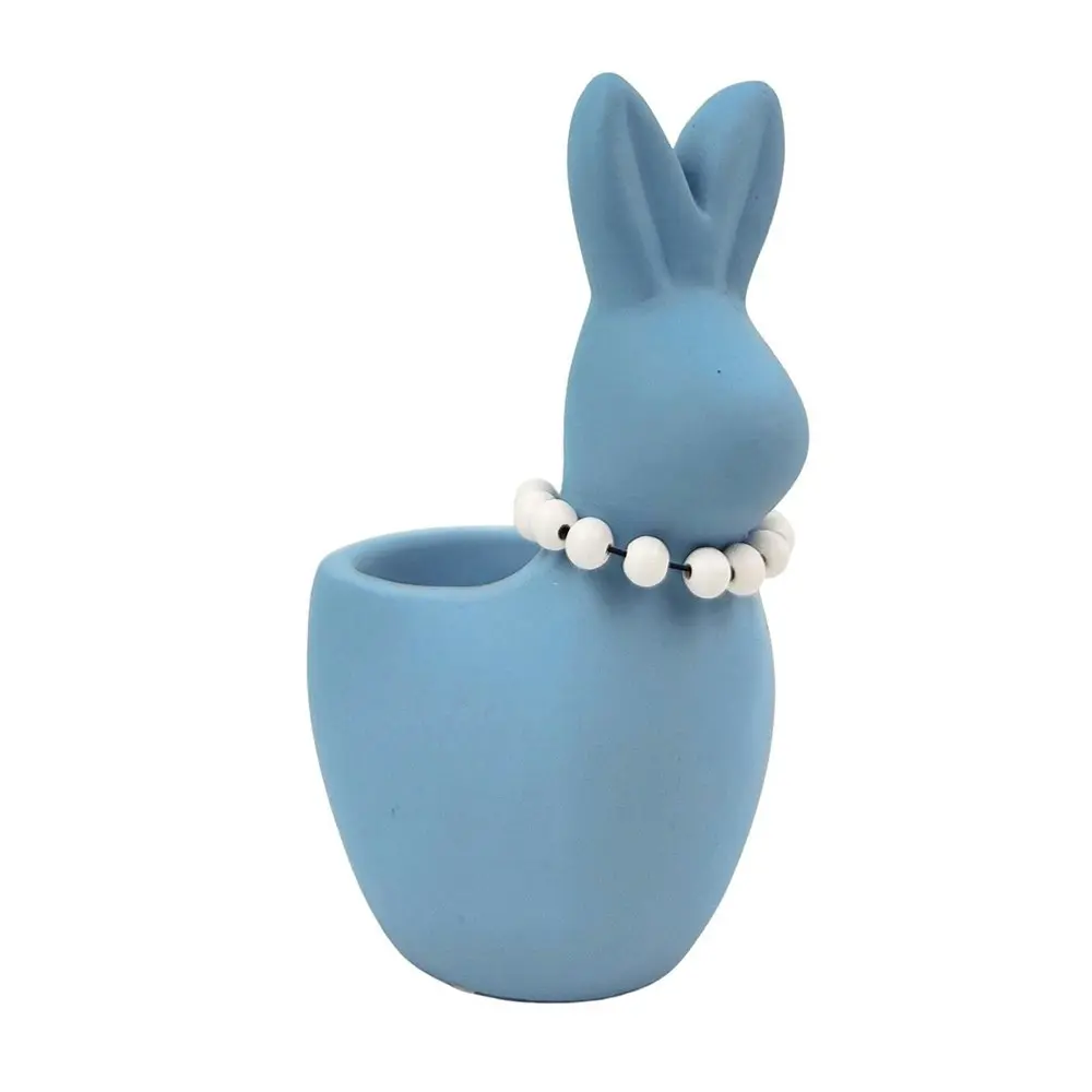 4x Urban Cute Bunny w/ Pearls 16cm Concrete Planter Flower/Plant Pot Medium Blue