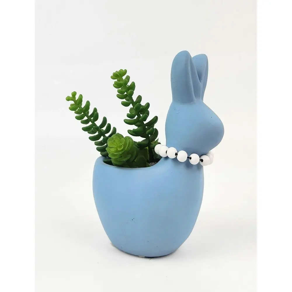 4x Urban Cute Bunny w/ Pearls 16cm Concrete Planter Flower/Plant Pot Medium Blue