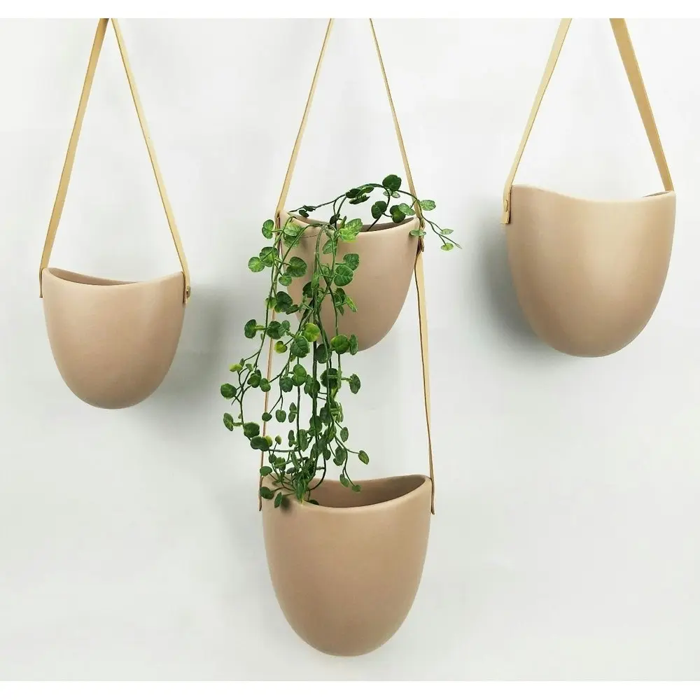 4x Urban Friday 12cm Ceramic Hanging Planter Flower/Plant Pot Decor Small Latte