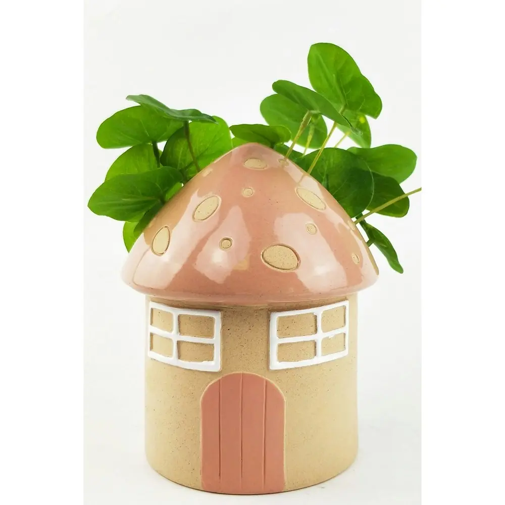 2x Urban Fairy House 16cm Ceramic Planter Flower/Plant Pot Home Desk Decor Pink