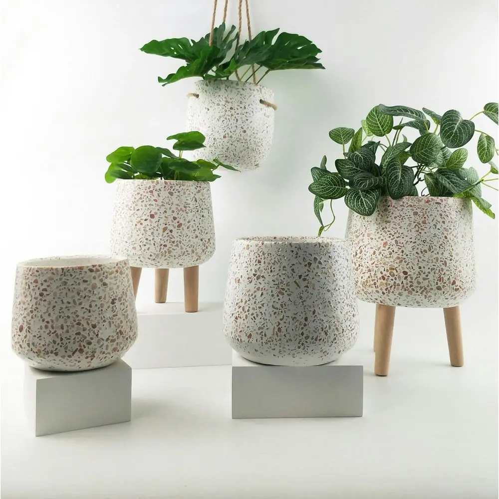 Urban 16cm Terrazzo Hanging Concrete Planter Garden Flower/Plant Pot Orange/Pink