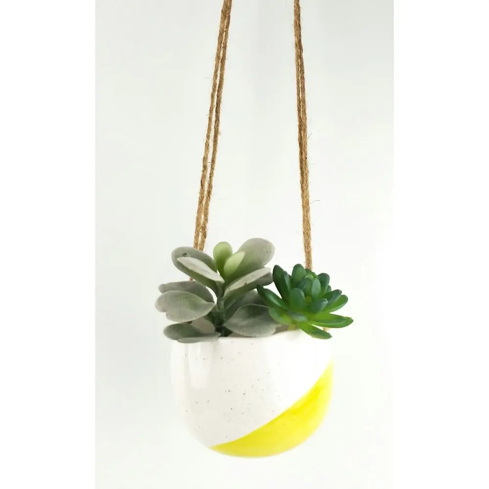 2x Urban Avery 11cm Ceramic Dot Round Hanging Planter Flower Plant Pot Small YLW