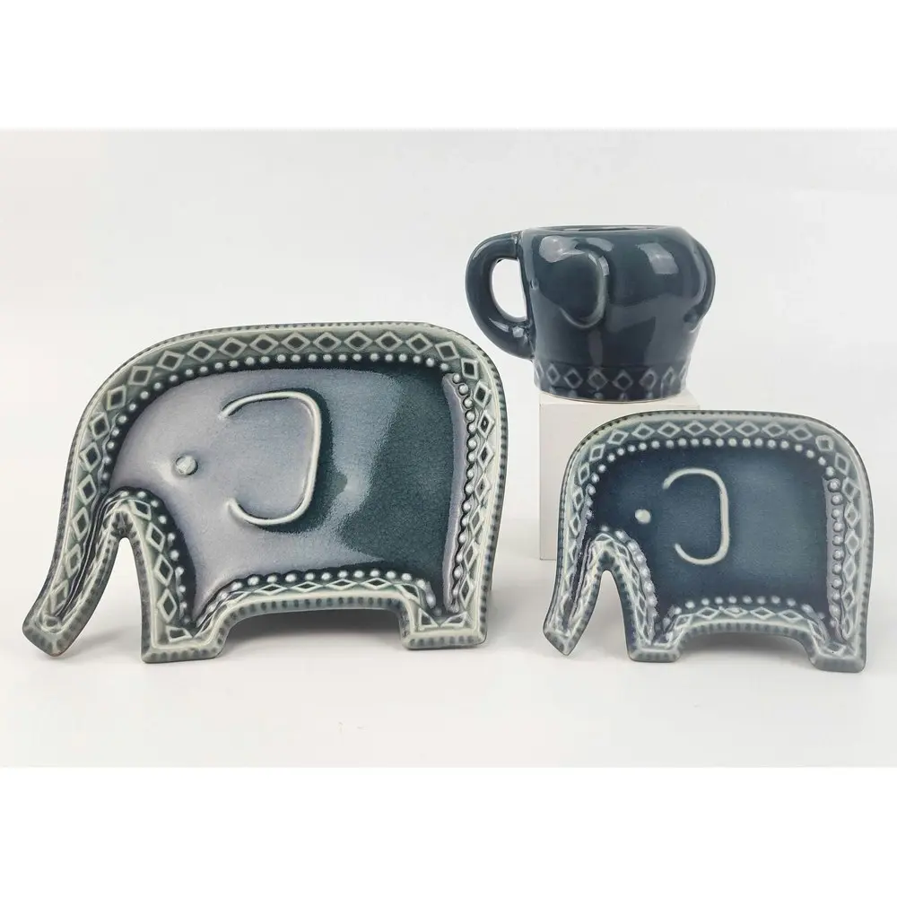 2x Urban Elephant Mini 9cm Ceramic Planter Plant/Flower Home/Garden Pot Navy