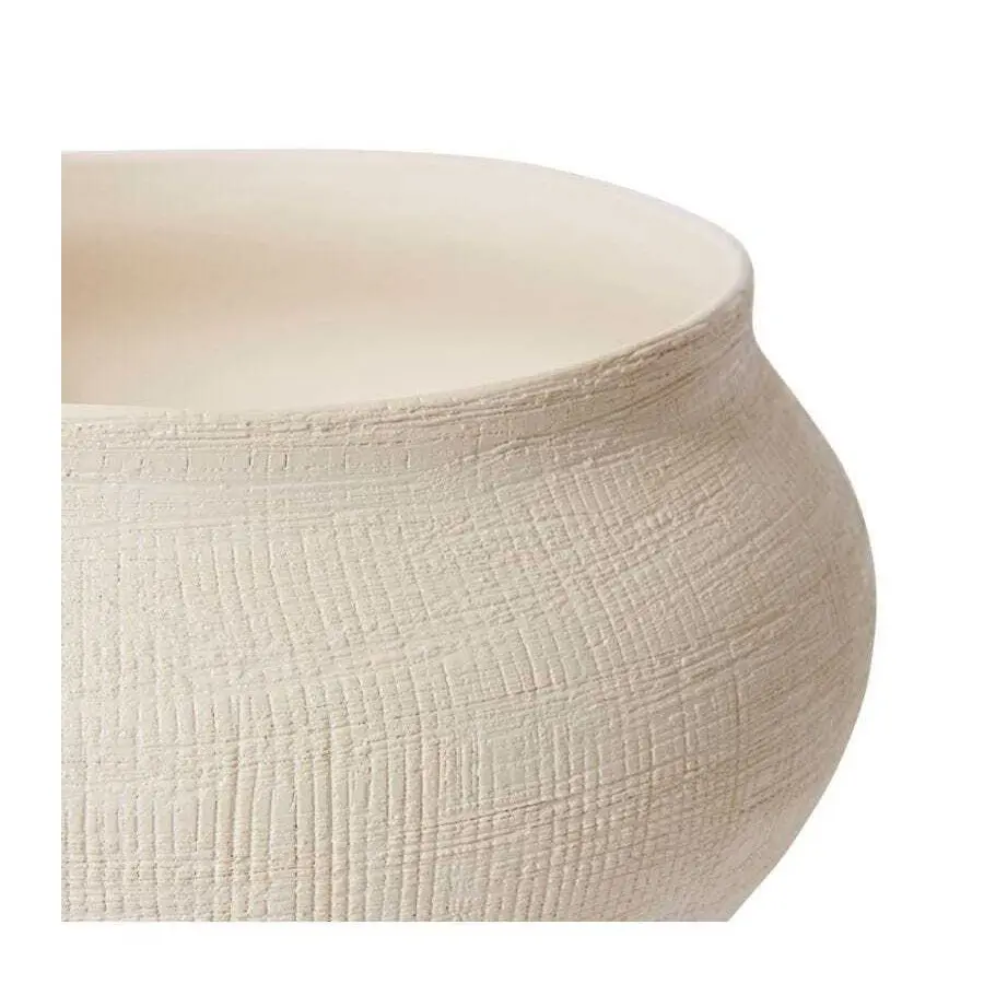 E Style Theo 35cm Ceramic Plant Pot Decorative Planter Round Hessian White