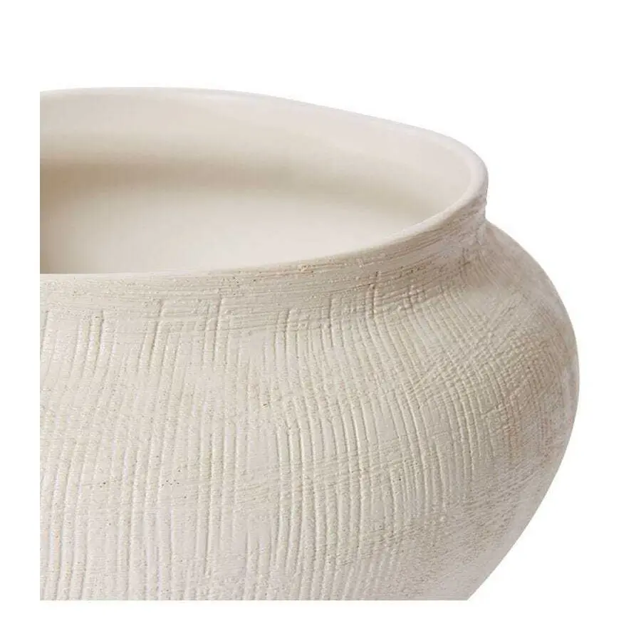 E Style Theo 27cm Ceramic Plant Pot Decorative Planter Round Hessian White