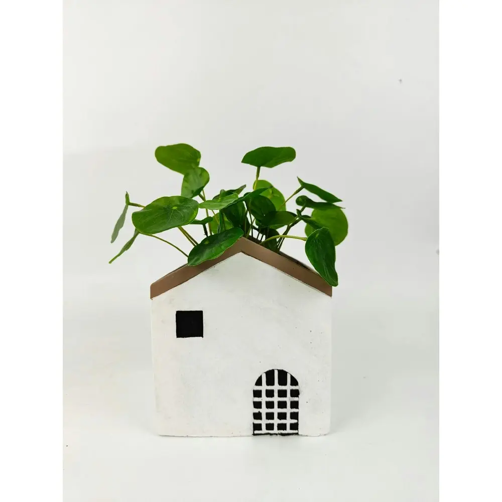 2x Urban Jonah House 16cm Concrete Medium Planter Flower/Plant Pot Decor White