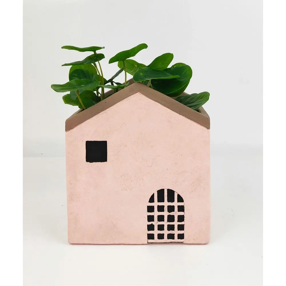 2x Urban Jonah House 15x16cm Concrete Medium Planter Flower/Plant Pot Decor Pink