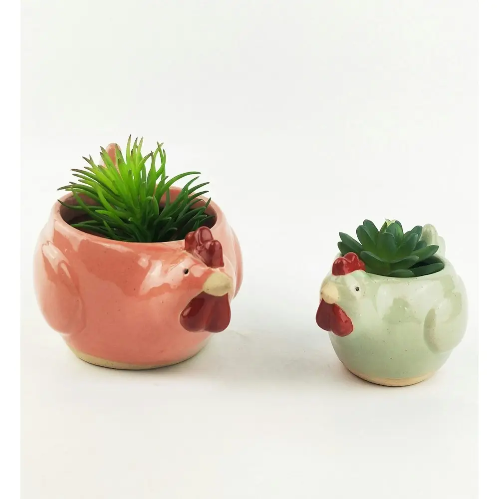 Urban Chicken 12cm Ceramic Planter Home Garden Ornament Display Pot Medium Pink