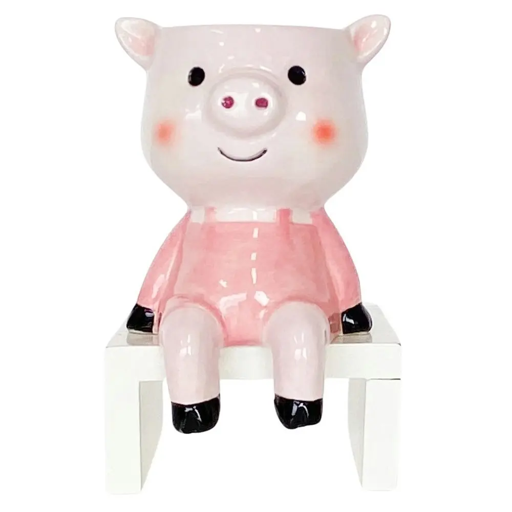 2x Urban Products Sitting Pig Themed Planter Home Garden Decor Light Pink 14cm